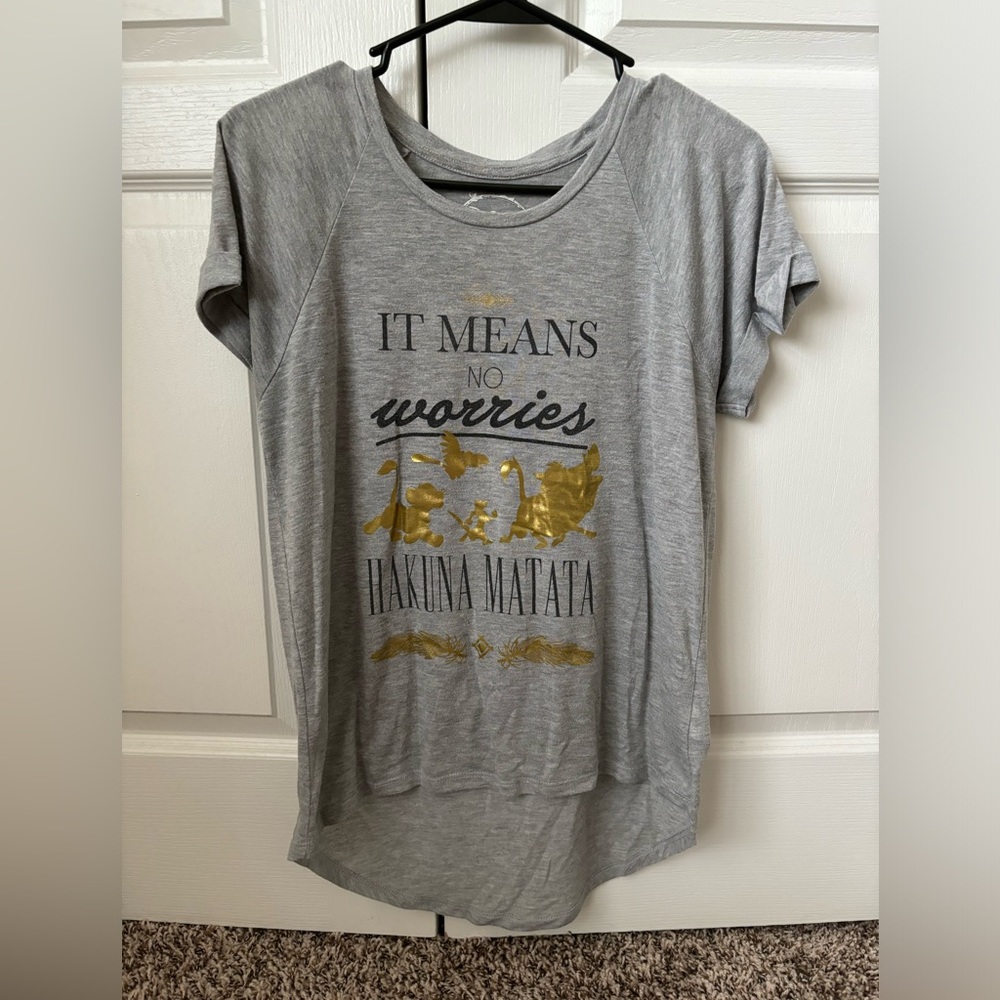 Disney short sleeve grey shirt, longer in the back size small